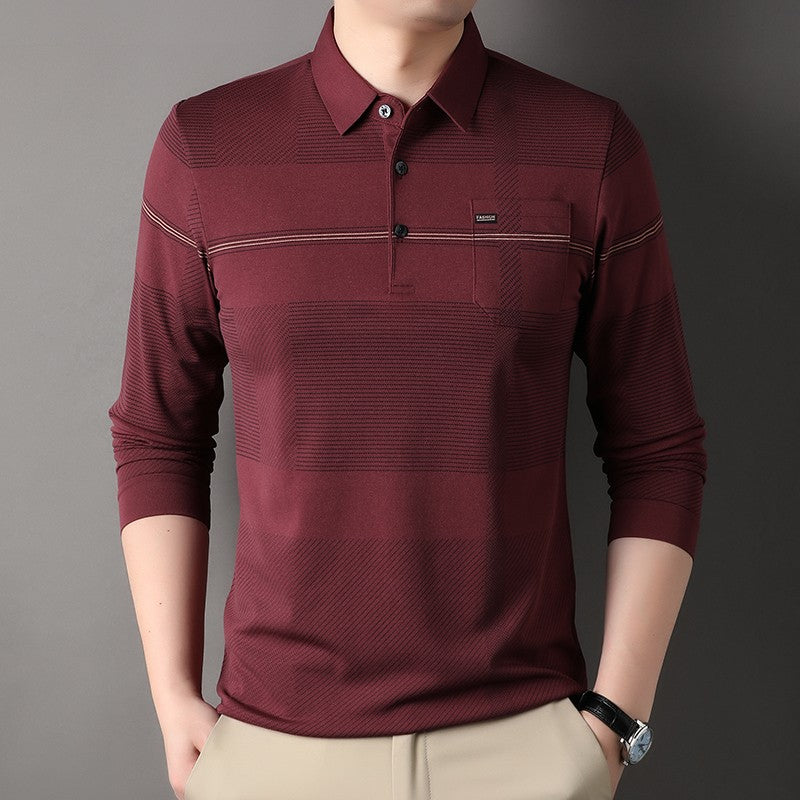 Luxury Quality Men's Polo Shirt Striped Print Pocket Short Sleeve Autumn Lapel T-Shirt Business Classic Casual Trend Menswear