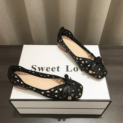2025 New Fashion Women's Sweet Bow Mesh Flats - Hollow Out Grid Pointed