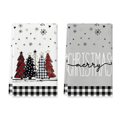 2/4pcs Christmas towels, snowflakes, Christmas trees, snowmen patterns, kitchen cleaning towels, dishwashing towels, hand towels