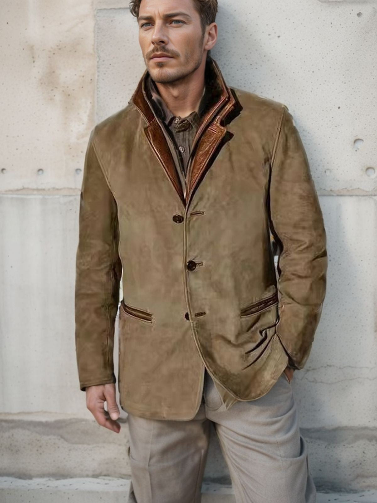 Spring Autumn New Men's Jackets Casual Retro Formal Coats for Men Collar Splicing Color Contrasting Tops Men Clothing