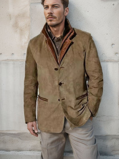 Spring Autumn New Men's Jackets Casual Retro Formal Coats for Men Collar Splicing Color Contrasting Tops Men Clothing