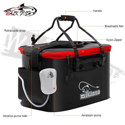 WALK FISH Bolsa de Pesca Espessa Dobrável de EVA Balde de Pesca Portátil Caixa de Peixe Vivo Armazenamento ao Ar Livre Bolsa Impermeável para Acampamento e Caminhada