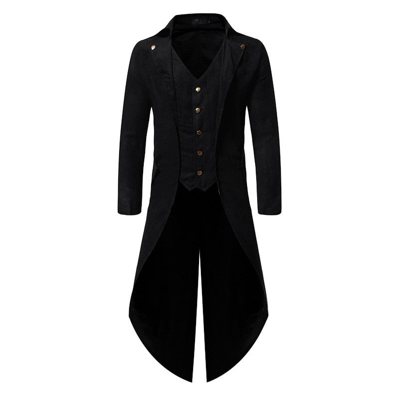 New 2025 Vintage Gothic Steampunk Tailcoat Men Slim Fit Long Sleeve Blazers Male Fashion Party Banquet Halloween Cosplay Costume