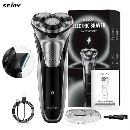 Sejoy Electric Shaver for Men 3D Floating Wet Dry Rotary Shaving Machine Rechargeable Hair Trimmer Waterproof Razor