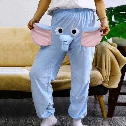 Women Men Pajama Bottoms Cartoon Elephant Pattern Pajama Pants Wide Leg Design Elastic Waistband Lounge Pants