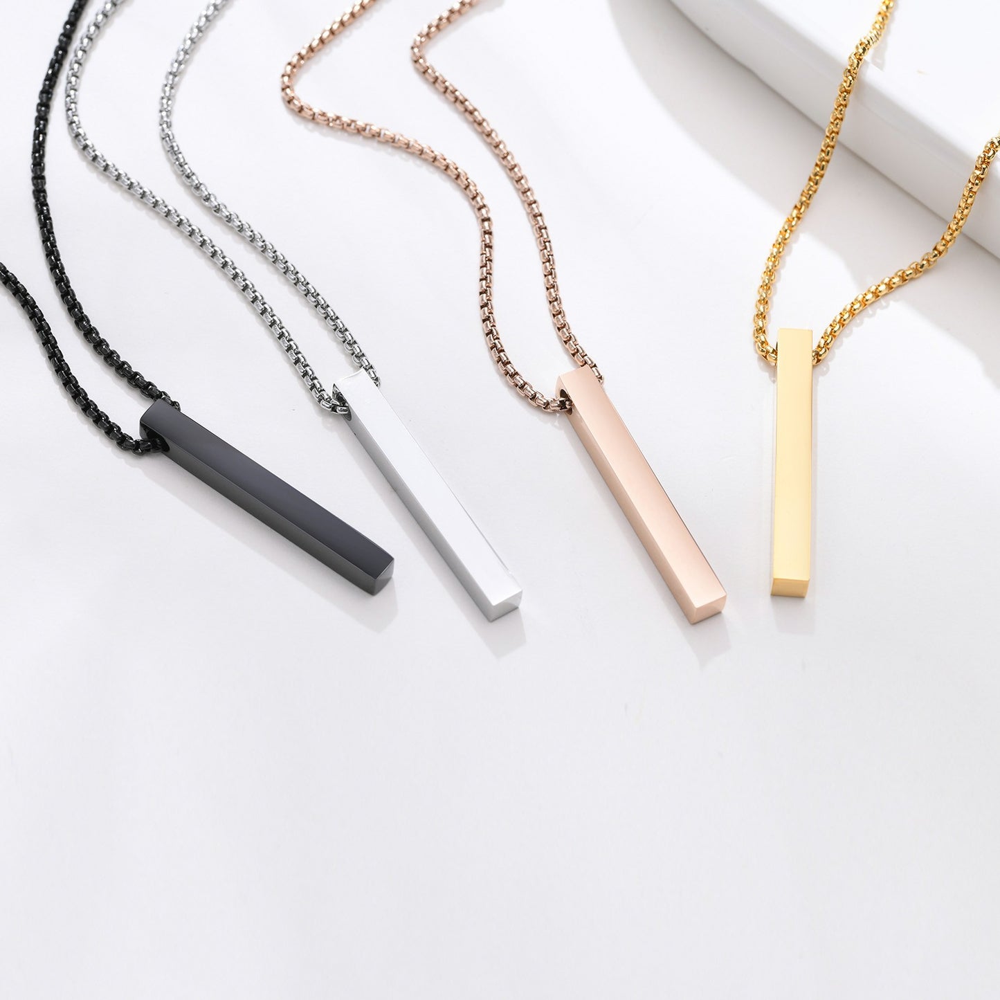 Colares à prova d'água para homens e mulheres, colar com pingente de barra vertical retangular de aço inoxidável, presentes casuais simples