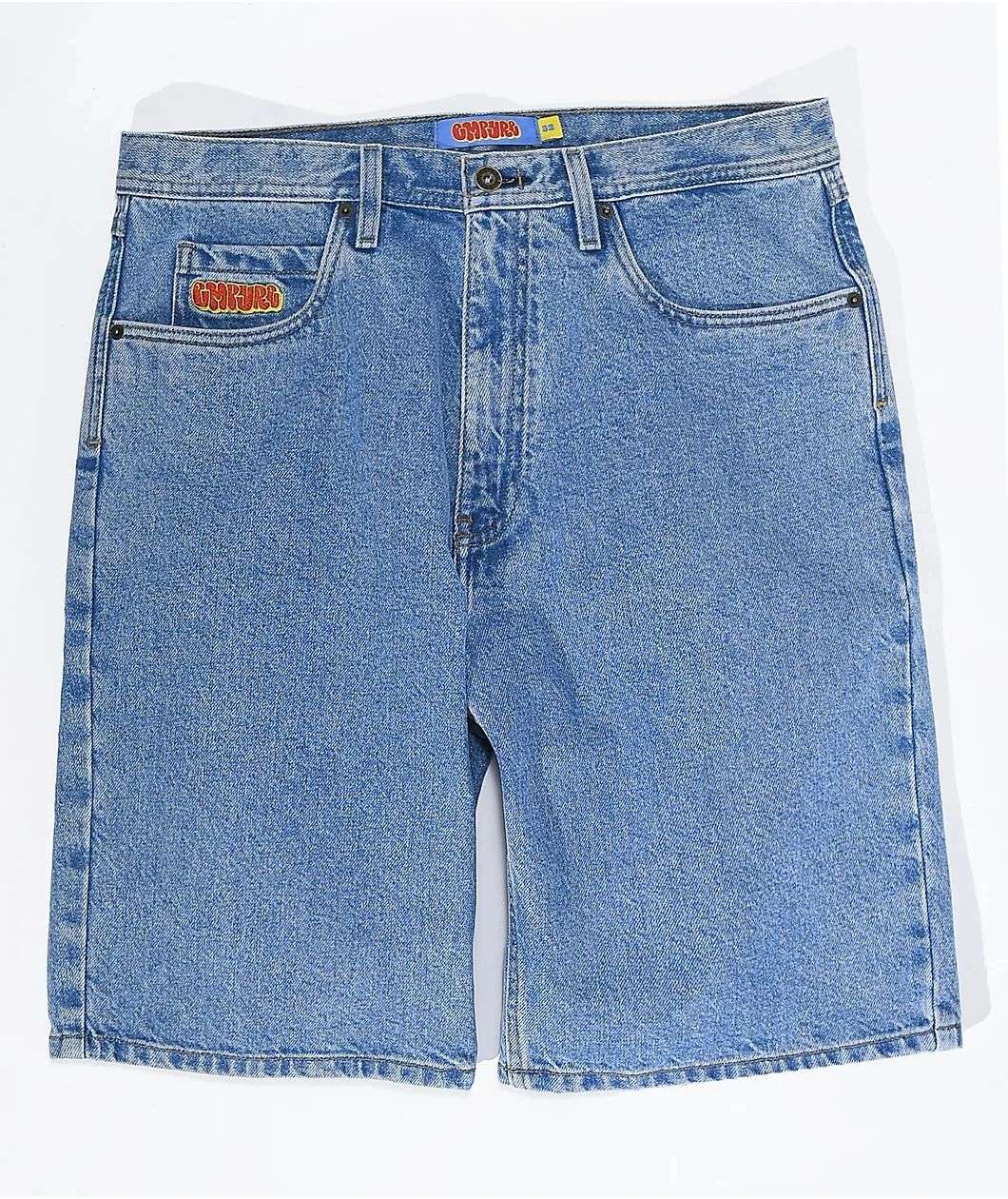 Empyre new gray denim skateboard shorts cartoon embroidery design loose jeans wide leg pants hip hop street Y2K couple pants