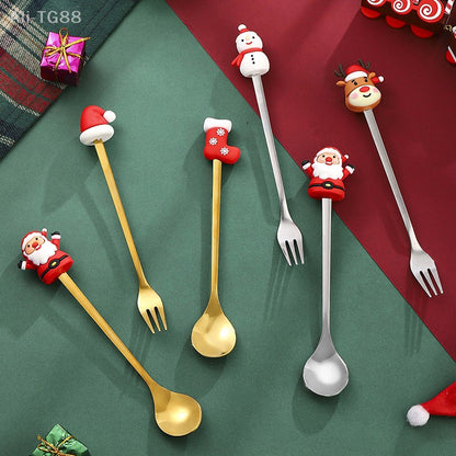 Stainless Steel Christmas Fork And Spoon Set with Gift Box for Coffee Tea Dessert Tableware