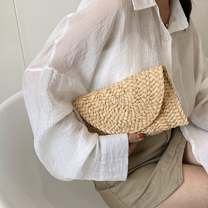 Yogodlns Corn Husk Weave Dinner Clutch Bag Women's Fashion Simple Straw Large Purse Woman Summer Casual Vacation Ladies Wallet