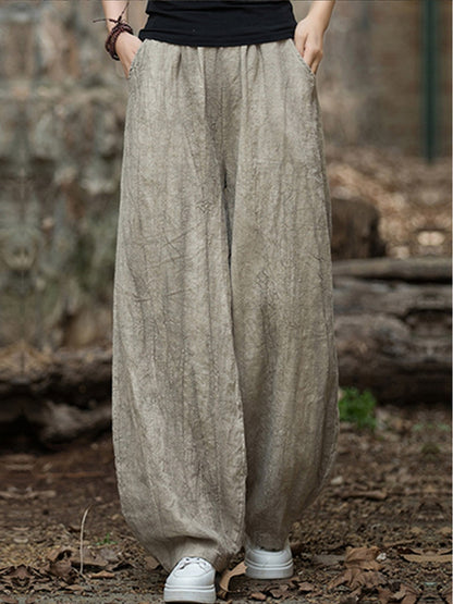 Elegant Women's Cotton Linen Baggy Cargo Pants Vintage Elastic Waist Yoga Trousers Loose Casual Long Wide Leg Oversize Clothes