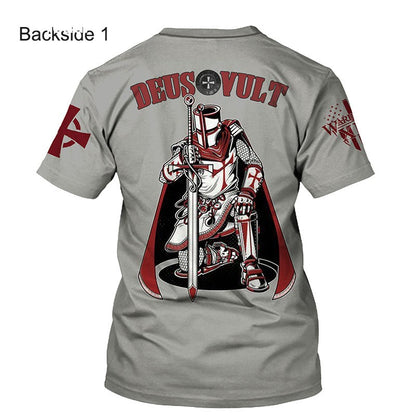 Crusader Knights Templar 3D Harajuku Print Handsome Retro Taste Fashion Personality Street Men's Round Neck Short Sleeve T-shirt