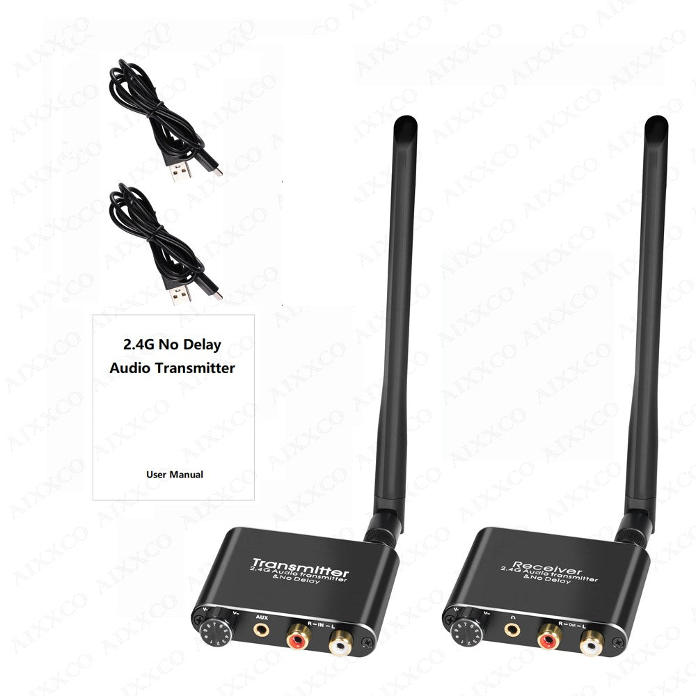 AIXXCO 50M 2.4G Wireless Wifi Audio Music Transmitter and Receiver With 3.5mm R/L RCA Wireless Audio adapter