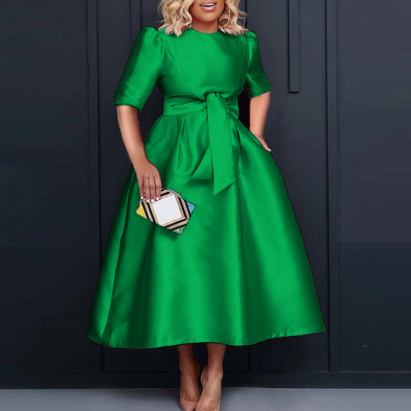 VONDA Elegant Women Satin Short Sleeve Midi Dress 2024 Summer Vestidos Casual Be