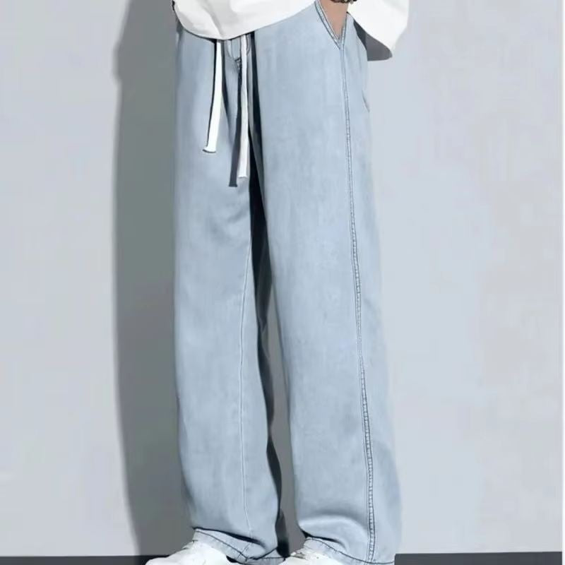Calça Jeans Masculina de Perna Larga Outono Novas Calças Jeans de Lavagem Cor Sólida Neutra Soltas Casuais Retas Moda Ao Ar Livre
