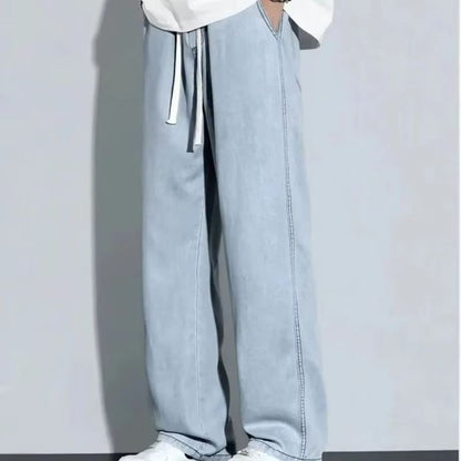 Calça Jeans Masculina de Perna Larga Outono Novas Calças Jeans de Lavagem Cor Sólida Neutra Soltas Casuais Retas Moda Ao Ar Livre