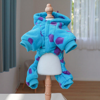 Roupinha de Fleece Super Macio para Animais de Estimação Cachorrinho Outono Inverno Pelúcia Quente Macacão para Cães Quatro Patas Dinossauro Unicórnio Cosplay Roupa para Gatos
