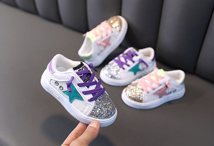 Kids Sneakers 2022 Spring Girls Fashion Glittering and Antiskid Children Chunky Sneakers Baby Shoes Casual Sport Running Sneaker