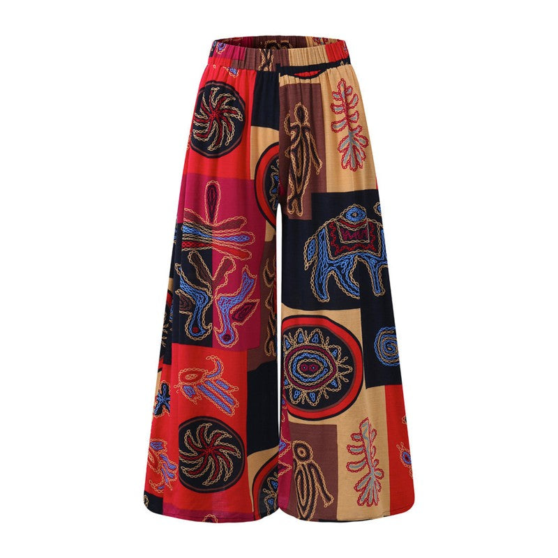 Ethnic Style Wide Leg Trousers Women Yoga Harem Pants Gypsy Hippie Thai Boho Court Pants Ruched Waist Aladdin Women's Pants