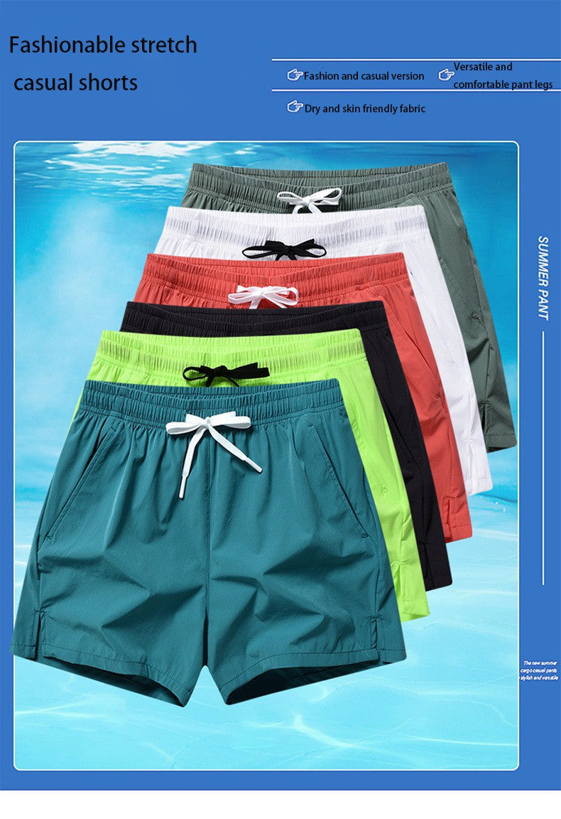 1pcs Summer Men Ice Silk Shorts Quick Drying Running Gym Pants Homme Surf Ventilate Drawstring Casual Outdoor Sport Couple Short