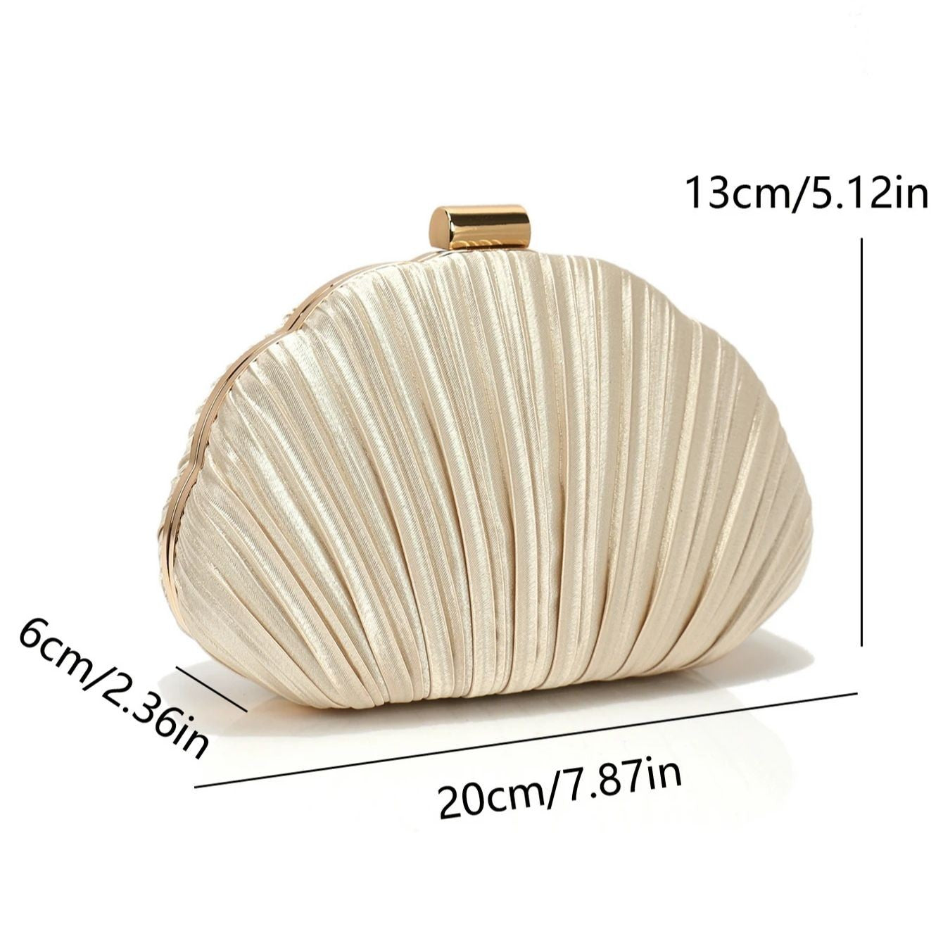Shell Design Ruched Women Evening Bags Apricot Color Glitter Satin Luxury Party Dress Clutch Bags With Shoulder Chain Messenger