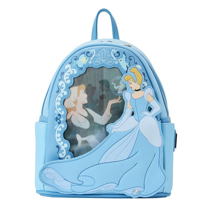 Mochila Loungefly Mini Princessa Gus e Jaq Teacup 70º Aniversário Lenticular Série Cinderela