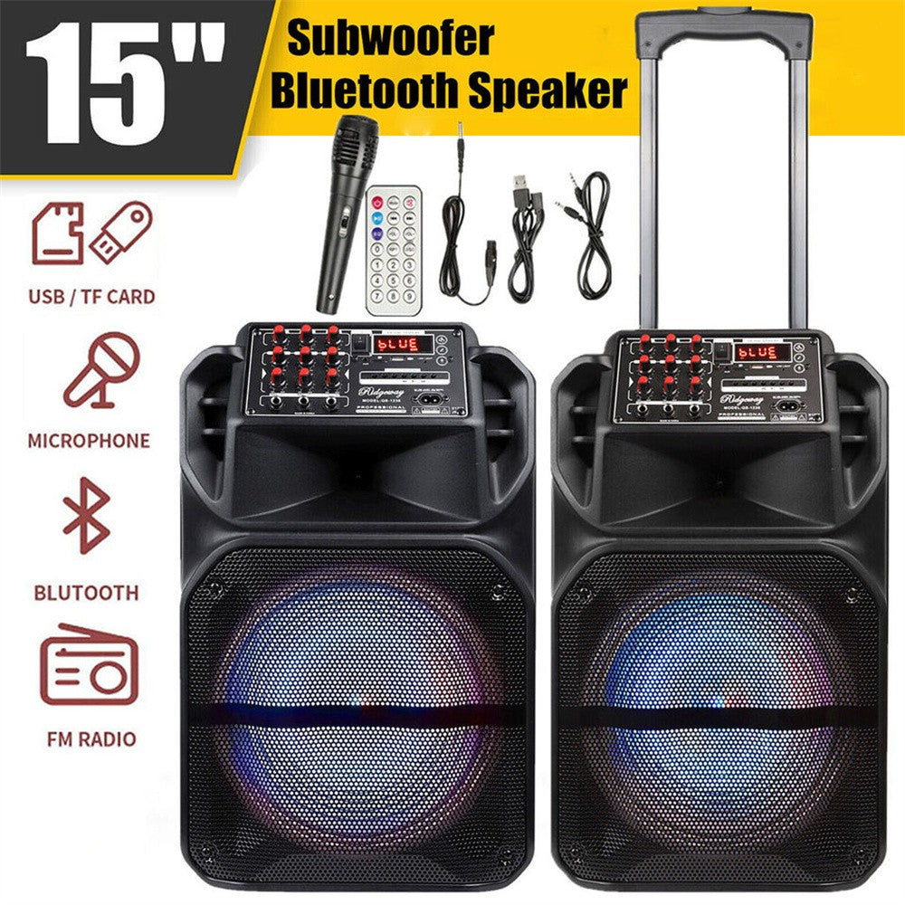 Caixa de Som Bluetooth Portátil 9000W Subwoofer 15” Graves Potentes Sistema de Festa AUX & Microfone Luz LED Karaokê de Alta Qualidade e Som Alto