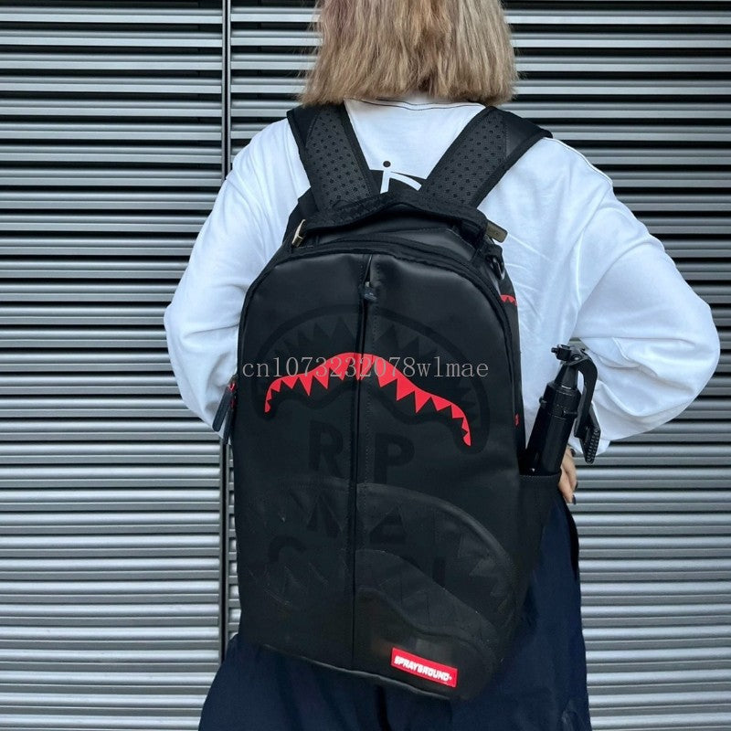 Fashion Shark Letter Transparent Backpack Men Sport Waterproof PVC Clear Plastic Schoolbag Casual Street Large Capacity Rucksack