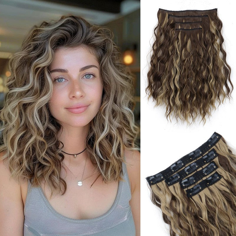 WIGSIN 12 polegadas sintético 4 pçs/conjunto de extensões de cabelo curto crespo ondulado castanho médio estilo de cabelo volumoso para mulheres
