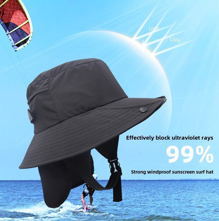 UPF50+ Men Surfing Hat Wide-brimmed Surf Cap Men Hat Breathable Brim Sunshade Quick-drying Beach Cool Cap Windproof Bucket Hat