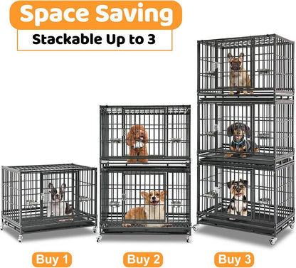 Caixa para Cães Dobrável de 37" para Serviço Pesado, Canil à Prova de Fuga com Rodas Traváveis, Bandeja Removível e Grade de Metal para Cães de Porte Médio/Pequeno