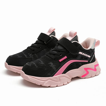Children's Casual Pink Girls' Leather Shoes, Fashionable Lightweight Running Shoes for Teenagers Aged 7-15, Student Kids' Sports Shoes for Girls