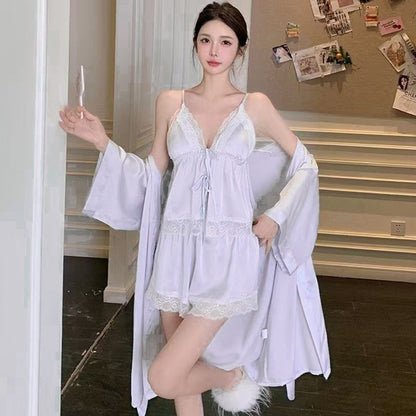 French-Style Strapless Nightgown for Women Summer Strapless Robe Two-Piece Set Summer Purely Sensual Beauty Straps with Padded C