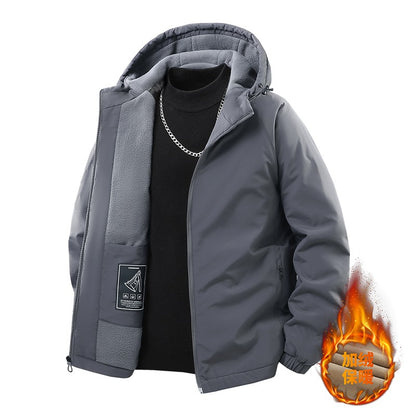 Jaqueta de Pesca Masculina Externa Capuz Larga Forro Polar Grosso Casaco Outono Inverno Jaqueta Casual Simples Versátil Casaco Acolchoado de Algodão