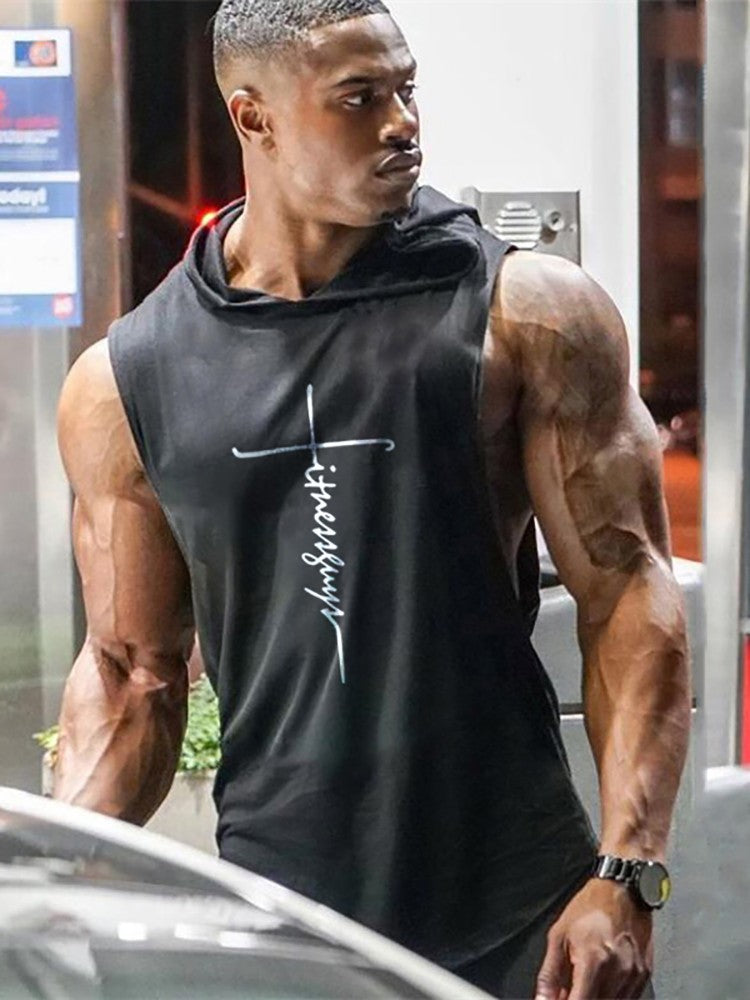 Gym Fitness Loose Sleeveless Vests Street Hip Hop Basketball Hooded Tank Tops Cotton Breathable Shirt Mens Bodybuilding Hoodie