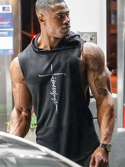 Gym Fitness Loose Sleeveless Vests Street Hip Hop Basketball Hooded Tank Tops Cotton Breathable Shirt Mens Bodybuilding Hoodie