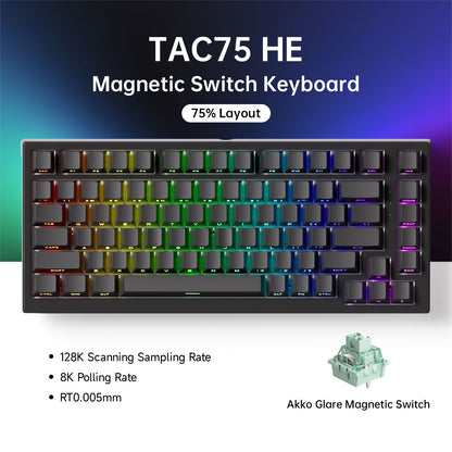 Teclado Gamer AKKO TAC75 HE com Switches Magnéticos 75% Rapid Trigger 0.005mm 8K RGB com Fio Teclado Personalizado para Esports