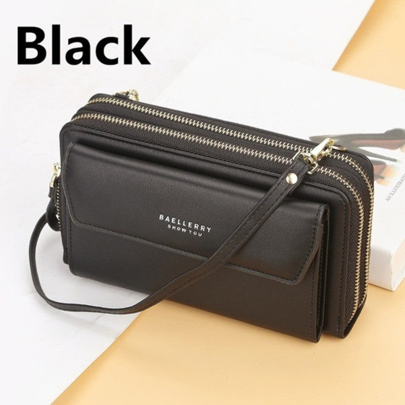 Women Long Wallet Korean Version Crossbody Bag Double Zipper Large Capacity Clutch Bag Shoulder Handbag Female Mobile Phone Bag