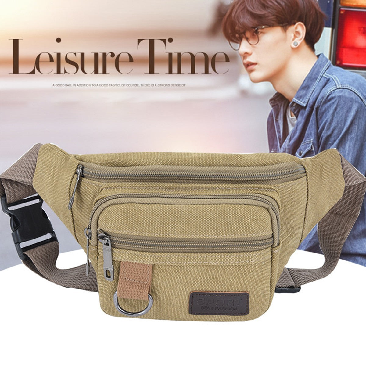 Thick canvas waist bag, outdoor leisure sports crossbody chest bag, men's portable change phone bag, multifunctional-A-DH