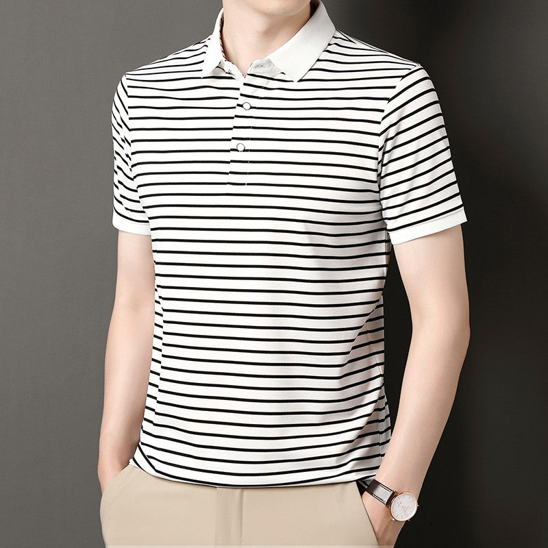 2024 Men's New Striped Cotton Business Casual Short Sleeved POLO Shirt Fashion Short Sleeved Comfortable and Breathable Top