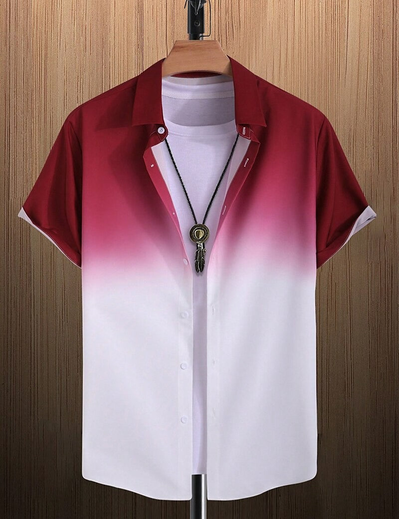 New Simple Gradient Hawaiian short-sleeved Top Casual Beach Buttoned Lapel short-sleeved Shirt Comfortable men's Shirt