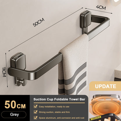 Suction Cup Folding Bathroom Hand Towel Rack Towel Holder Wall Mount No Drill Mount 30/40/50cm Towel Bar Apartment