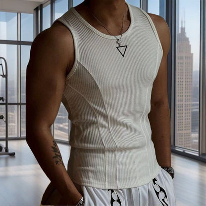 Summer American Men's Vest Wearing Thick Thread Slim Vest Men's Sports Training Striped Vest Base T-shirt Fitness GYM