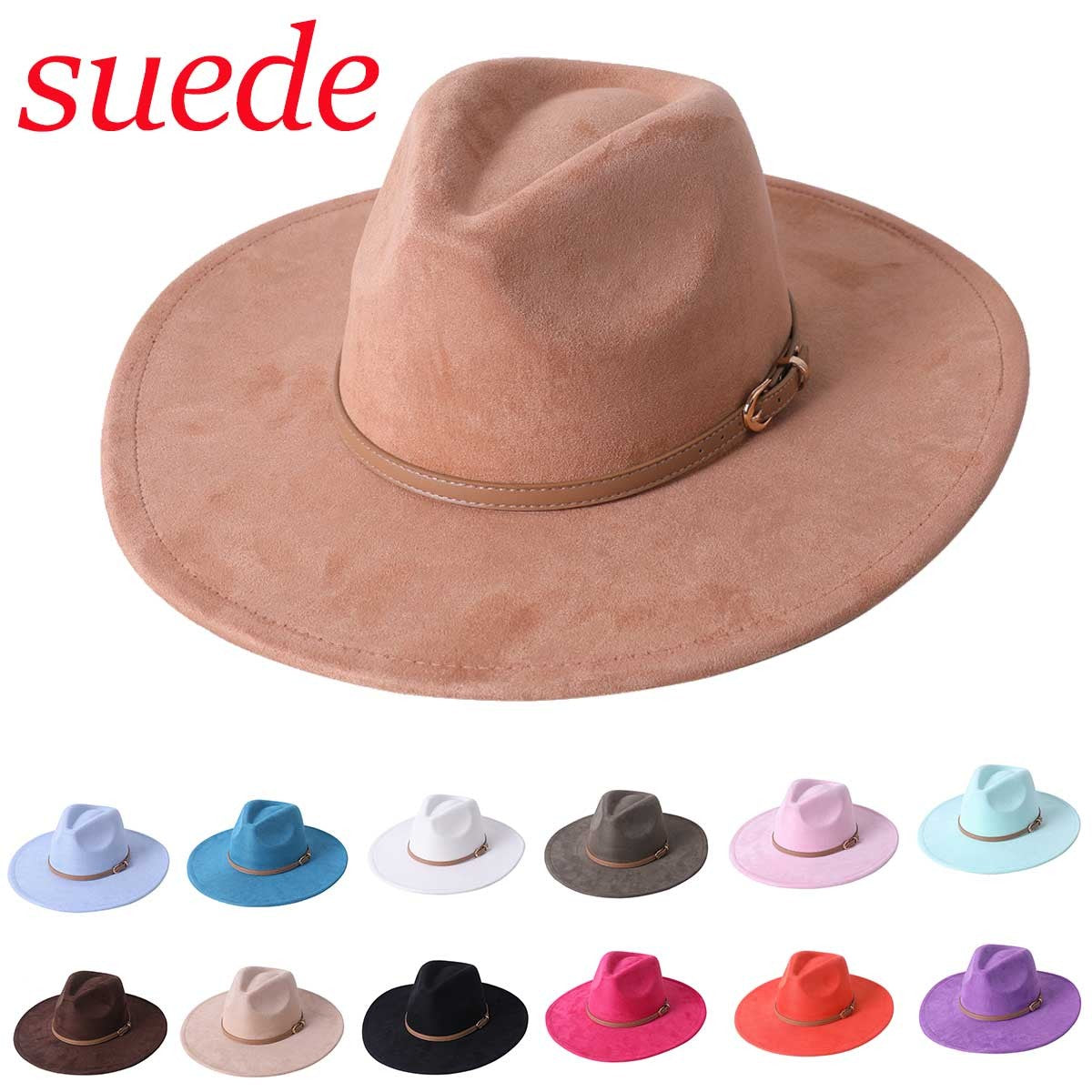 Chapéu fedora de aba larga com cinto de camurça vegana em formato de coração para homens e mulheres chapéu jazz de feltro chapéu feminino clássico