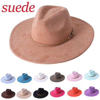 Chapéu fedora de aba larga com cinto de camurça vegana em formato de coração para homens e mulheres chapéu jazz de feltro chapéu feminino clássico