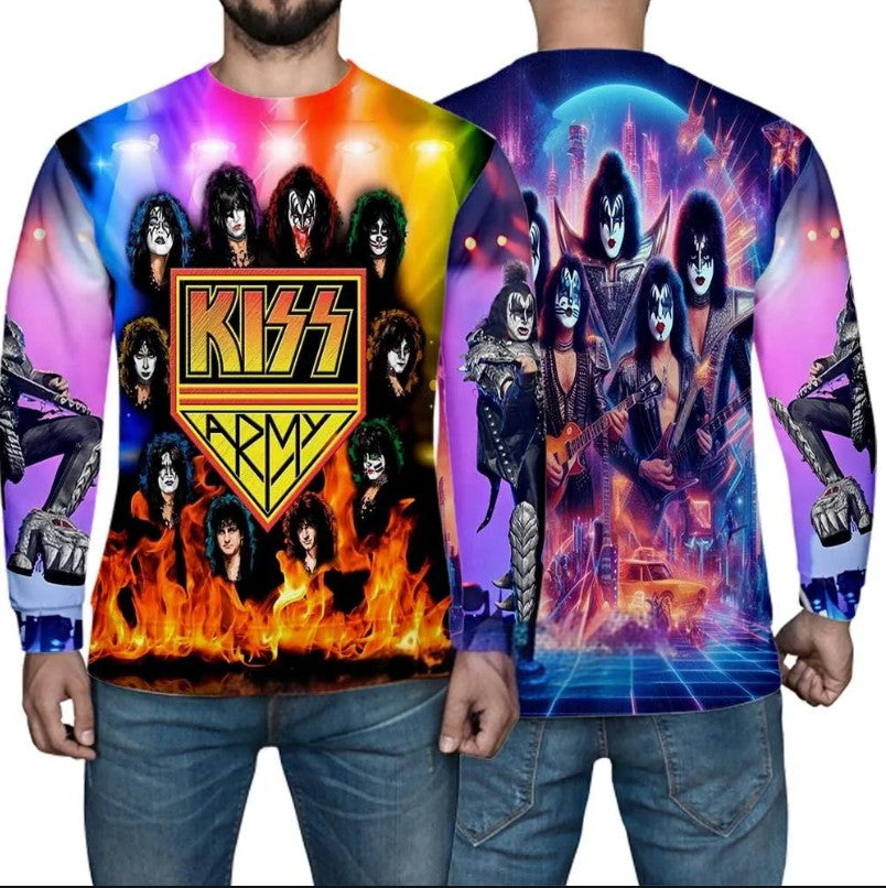KISS BAND Tshirt Men Fashion Graphic T shirts 3D Printing Men's Clothing Breathable Simple Long Sleeve Hip Hop T-shirt Tops