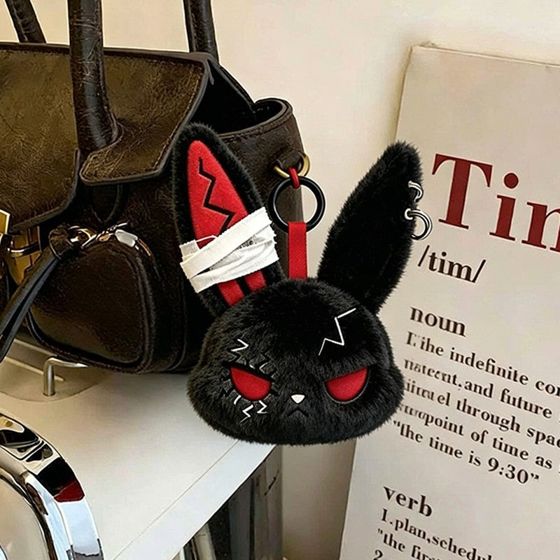 Gothic Bunny Plush Keychain Rabbit Bag Charm Bandage Rabbit Pendant Dark Horror Bunny Doll Keyring Bag Charm Halloween Gifts