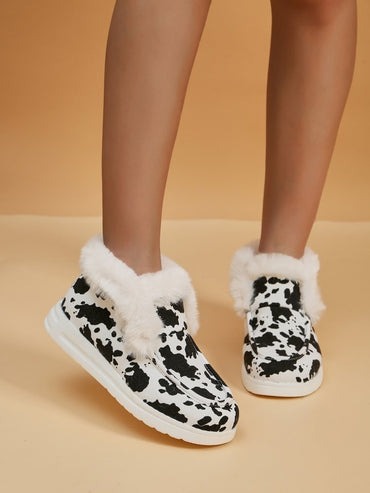 2025 Autumn Winter Women Fluffy Fur Snow Boots Women Leopard Print Flat Flat Heels Thicken Plush Cotton Padded Shoes Woman Warm