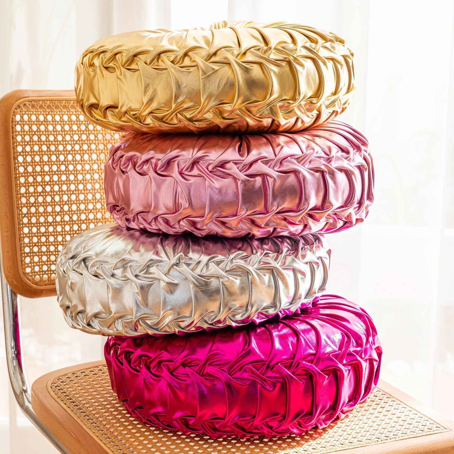 2025 New Circular Nordic Ins Style Solid Color Sequins Wheel Pillow Sofa Cushion Bedside Window Futon Cushion Pumpkin Pillow