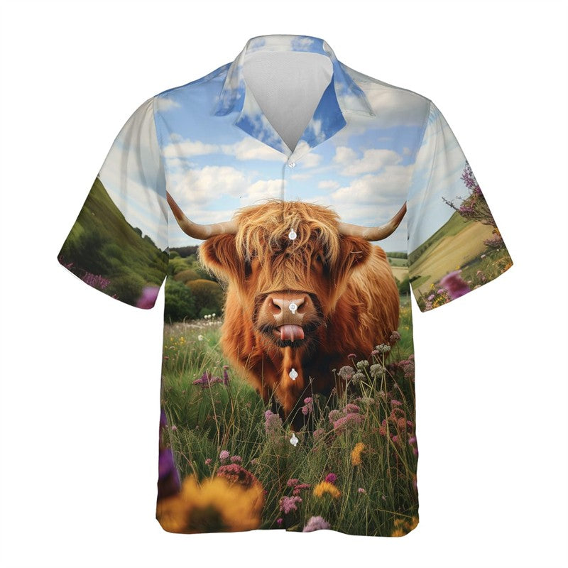 New Men's Shirts Hawaii Farm Style Animal Pattern 2025 Short Sleeve Aloha Blouse Cow Print Summer Casual Hawaiian Funny Camisa