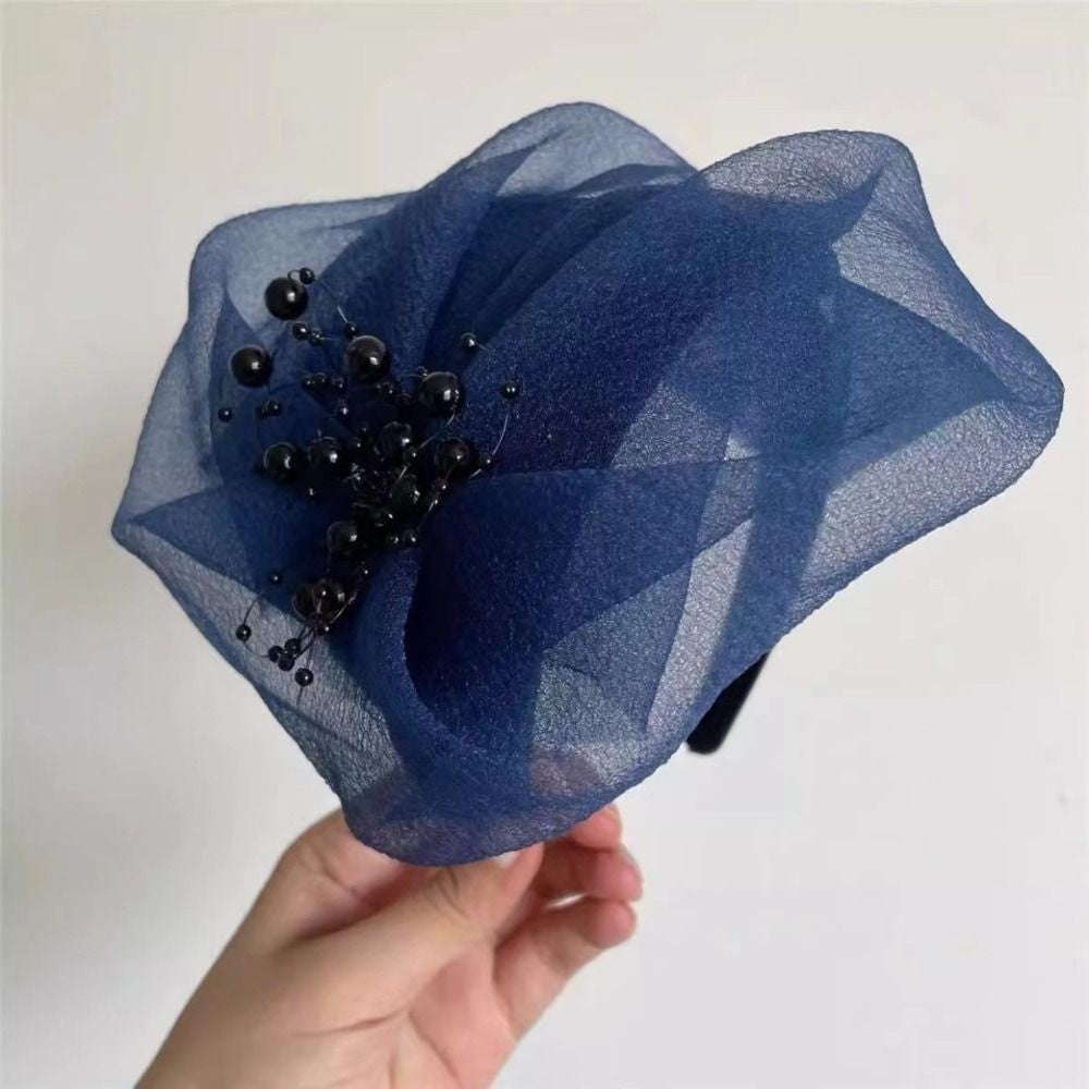 French Beaded Mesh Hairband Elegant Fashion Mesh Veil Fascinator Hat Bead Yarn Half Hat Dinner Party Hairband Hair Accessories